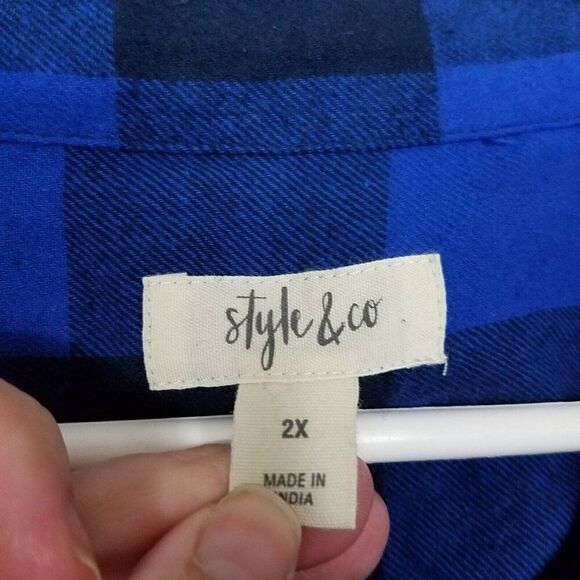 Style & Co Plus Size 2X Buffalo Plaid Blue Black Button Down Shirt New With Tags - Picture 10 of 15